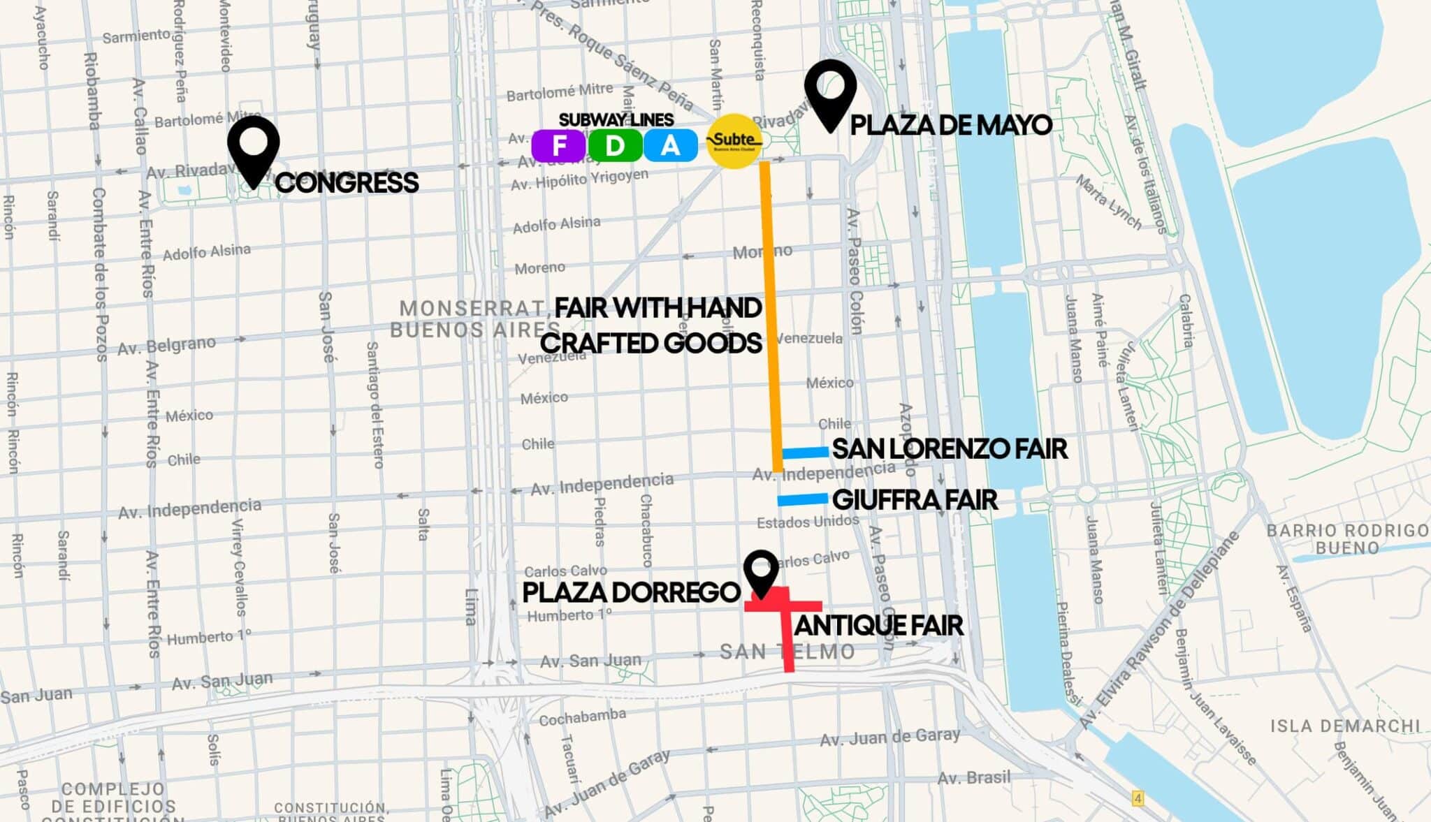 Location of San Telmo Fair per area