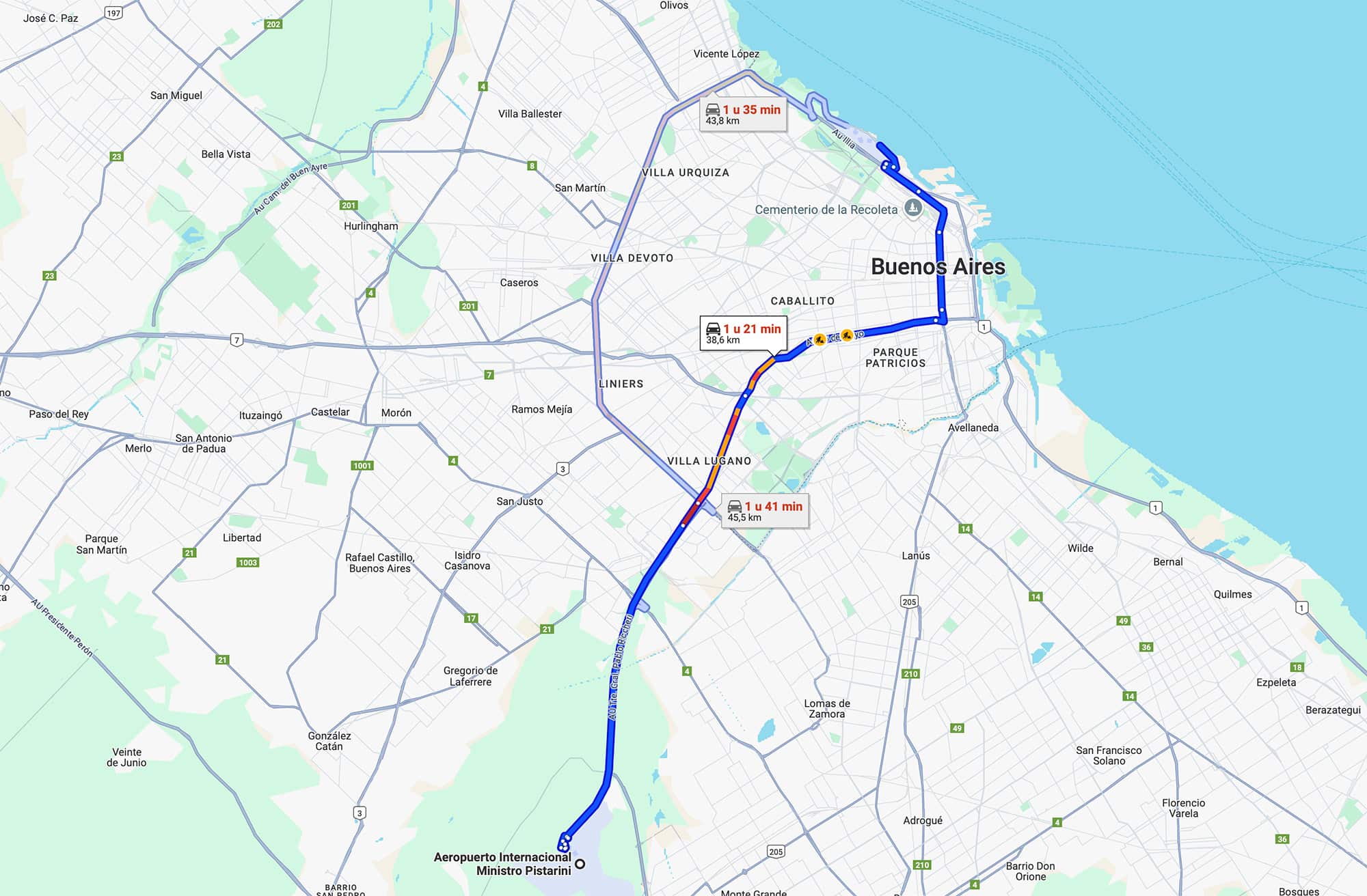 Tráfego de EZE para AEP durante o dia