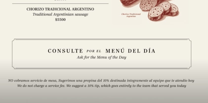 On the menu showing Menu del Dia